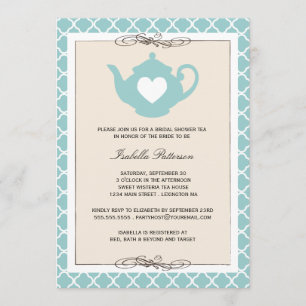 Invitation Teapot Fête de l'mariée Chic Tan & Turquoise