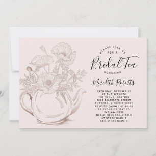 Invitation Teapot Floral rose Or Blush Pink Bridal Tea