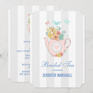 Invitation Teapot rose avec Fleurs et Papillons Thé nuptial