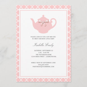 Invitation Teapot rose sucré Sip et Tea Party