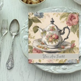 Invitation Teapot vintage Floral Fête des mariées Tea Party