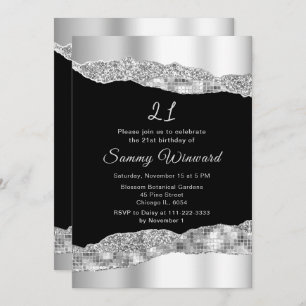 Invitation Tears de Glam noir et d'argent Fête d'anniversaire