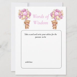 Invitation Teddies de sagesse rose pour Baby Shower à pois de