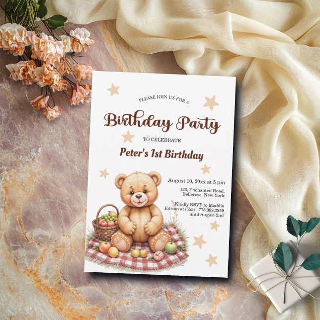 Invitation Teddy Bear à Pique-nique 1er anniversaire fête (Créateur téléchargé)
