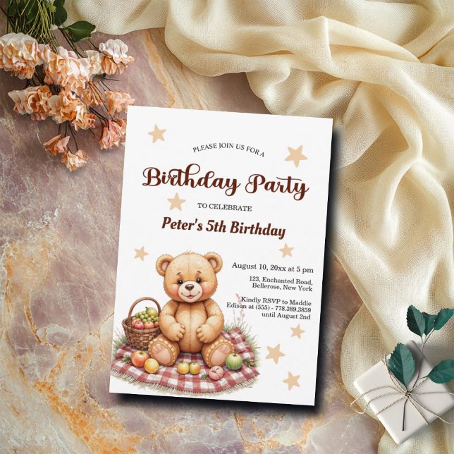 Invitation Teddy Bear à Pique-nique 5e fête d'anniversaire (Créateur téléchargé)