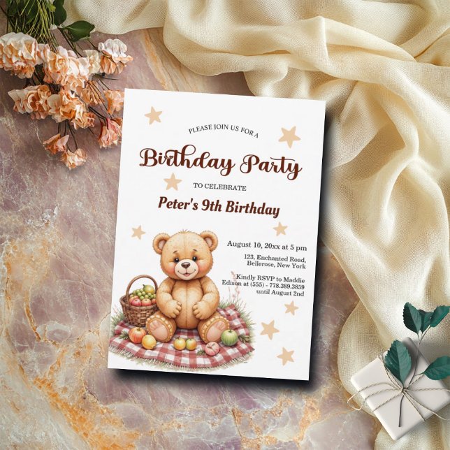 Invitation Teddy Bear à Pique-nique 9e fête d'anniversaire (Créateur téléchargé)