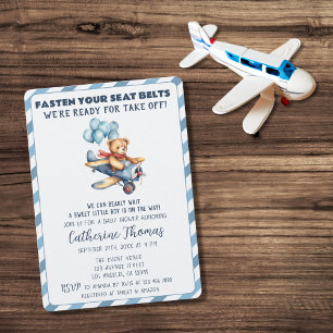 Invitation Teddy Bear Avion Ballons Baby shower garçon