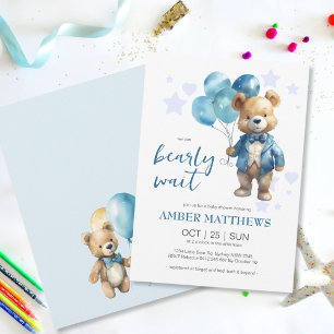Invitation Teddy Bear Baby Boy Douche