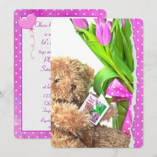 Invitation Teddy Bear Baby Girl Douche
