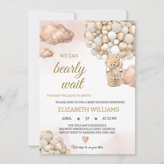 Invitation Teddy bear baby shower (Devant)