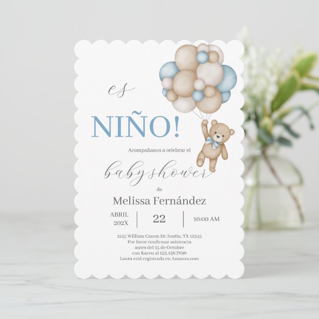 Invitation Teddy Bear Baby Shower Boy  (Debout devant)