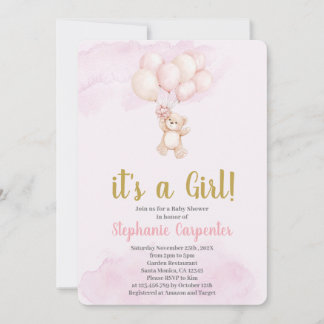 Invitation Teddy bear baby Shower Girl