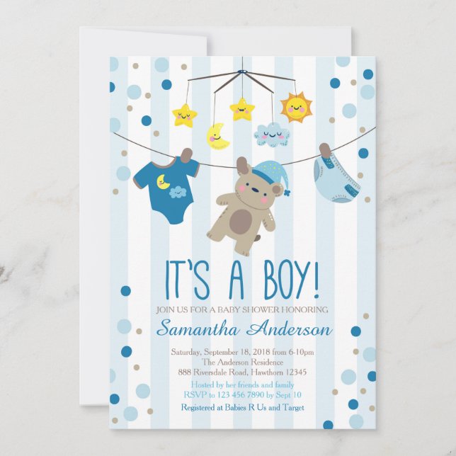Invitation Teddy Bear Baby shower Invitation, baby shower gar (Devant)