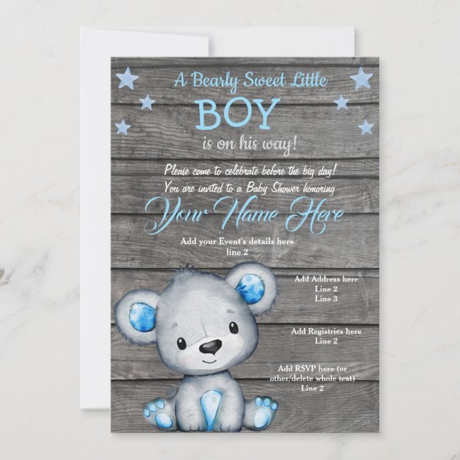 Invitation Teddy Bear Baby shower Invitation, garçon bleu rus (Devant)