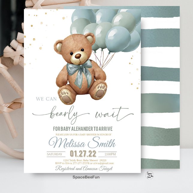 Invitation Teddy Bear Baby shower Nous pouvons attendre (teddy bear baby shower invitation, we can bearly wait invitation, bear baby shower invite, baby show)