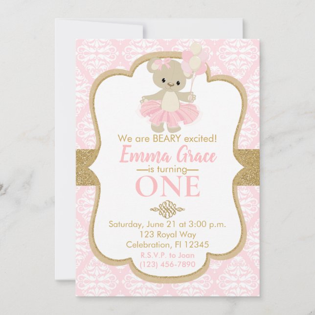 Invitation Teddy Bear Ballerina Premier anniversaire (Devant)