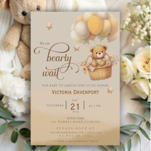 Invitation Teddy Bear Balloon Baby shower garçon d'attendre t