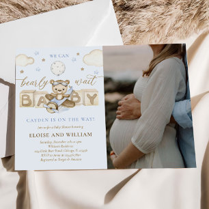 Invitation Teddy Bear Balloon Boy Baby shower Photo