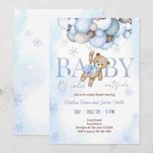 Invitation Teddy Bear Balloon Boy Bearly Wait Baby shower