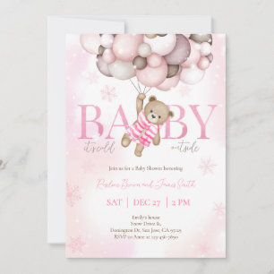 Invitation Teddy Bear Balloon Girl Bearly Wait Baby shower
