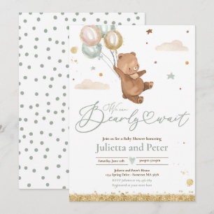 Invitation Teddy Bear Bearly Attendre Baby shower neutre selo