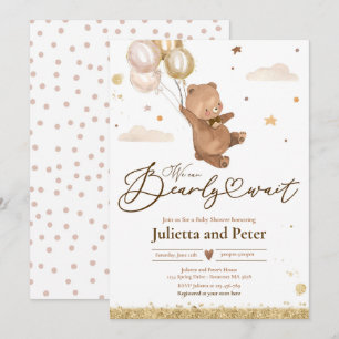 Invitation Teddy Bear Bearly Attendre Baby shower neutre selo