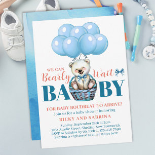 Invitation Teddy Bear Bearly There Baby shower bleu