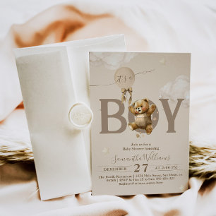 Invitation Teddy Bear Bearly Wait Balloon Baby Boy Shoy Inv