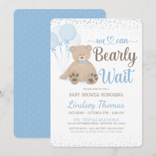 Invitation Teddy Bear Bearly Wait Confetti Boy Baby shower