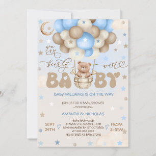 Invitation Teddy Bear Bleu mignon Balloon Baby shower garçon