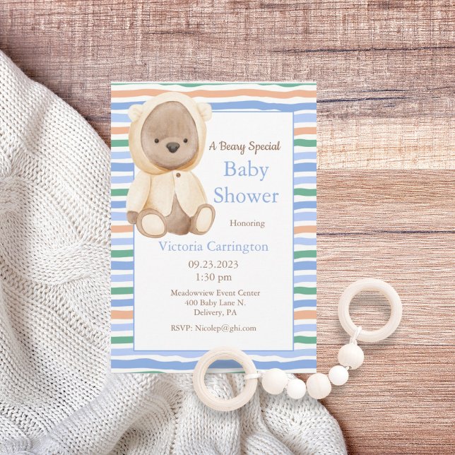 Invitation Teddy Bear Blue Baby Baby shower garçon (Créateur téléchargé)
