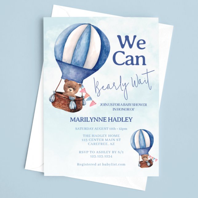 Invitation Teddy Bear Boy Bearly Wait Baby shower (Créateur téléchargé)