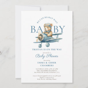 Invitation Teddy Bear Boy Blue Bearly Wait Baby shower