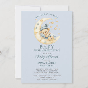 Invitation Teddy Bear Boy Blue Bearly Wait Baby shower
