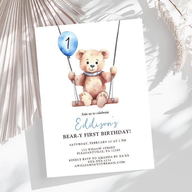 Invitation Teddy Bear Boy Premier anniversaire (Créateur téléchargé)