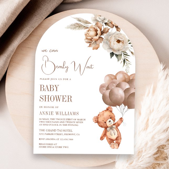 Invitation Teddy Bear Brown Balloons Baby shower à arc fleuri (Créateur téléchargé)