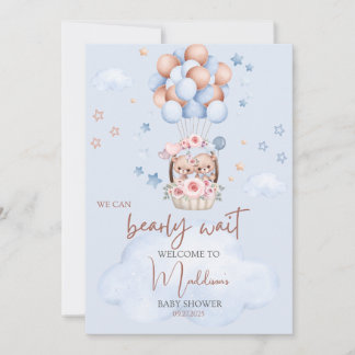 Invitation Teddy Bear Brown et Baby shower bleu