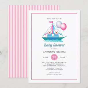 Invitation Teddy Bear design Twin Girls Baby shower 