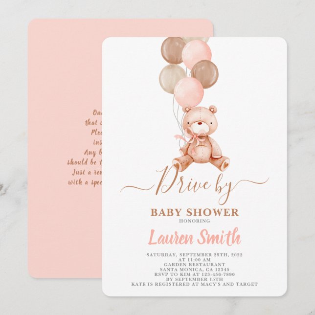 Invitation Teddy Bear Drive par Baby shower Girl (Devant / Derrière)