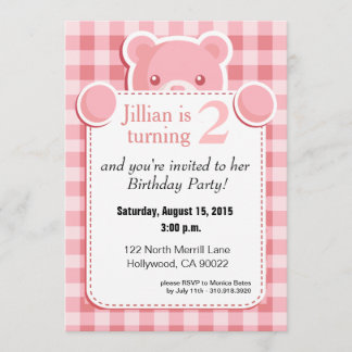 Invitation Teddy Bear En vichy Plaid Bird| rose