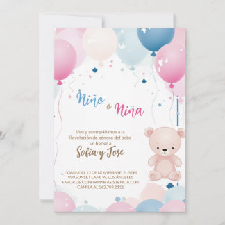 Invitation Teddy Bear Espagnol Genre Révéler Lui ou Elle