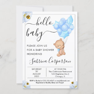 Invitation Teddy Bear et Balloons Boy Baby shower