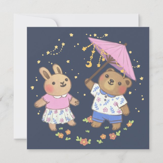 Invitation Teddy Bear et Bunny under the Stars Illustration (Devant)