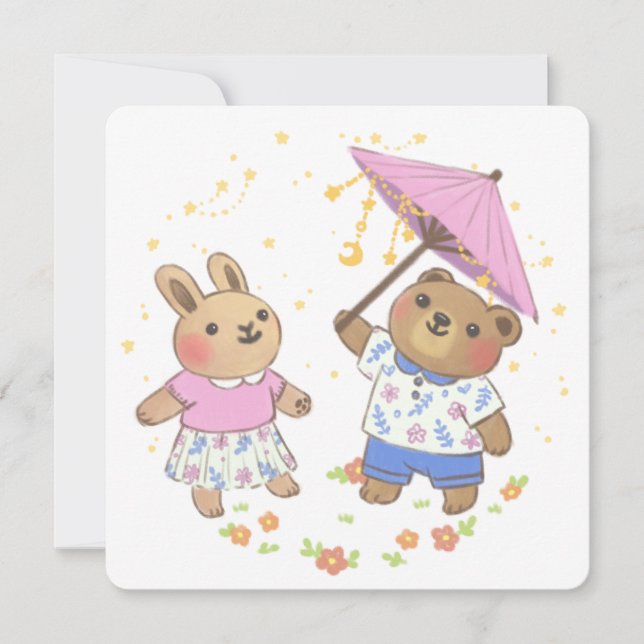 Invitation Teddy Bear et Bunny under the Stars Illustration (Devant)
