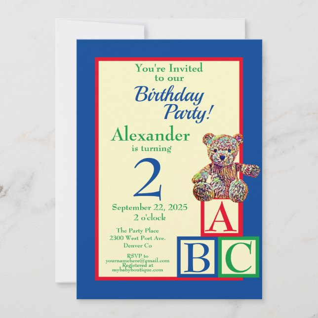 Invitation Teddy Bear fête d'anniversaire (Devant)