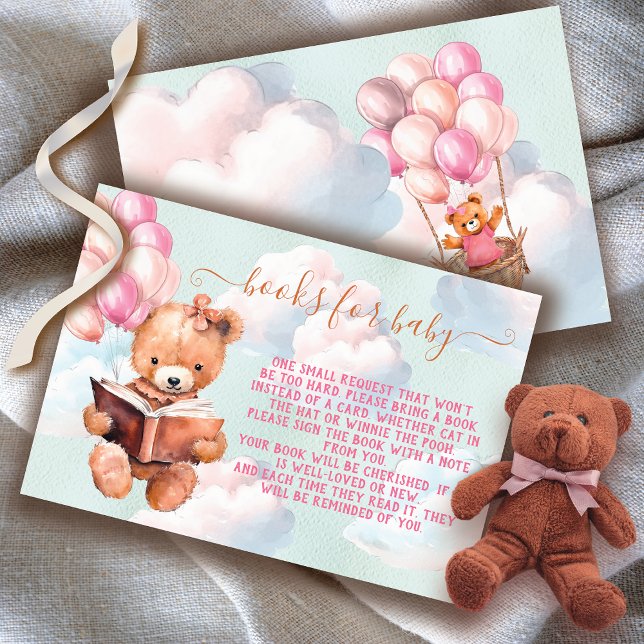 Invitation Teddy Bear Girl Balloon Books for Baby card (Matching invitations available!)