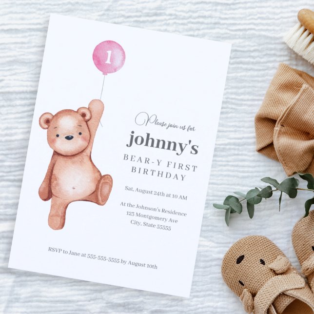 Invitation Teddy Bear Girl First Birthday Party (Créateur téléchargé)