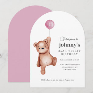 Invitation Teddy Bear Girl First Birthday Party