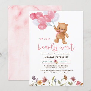 Invitation Teddy Bear Girl Nous pouvons Bearly Wait Baby show