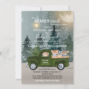 Invitation Teddy Bear Green Camion Lune et Baby shower forest